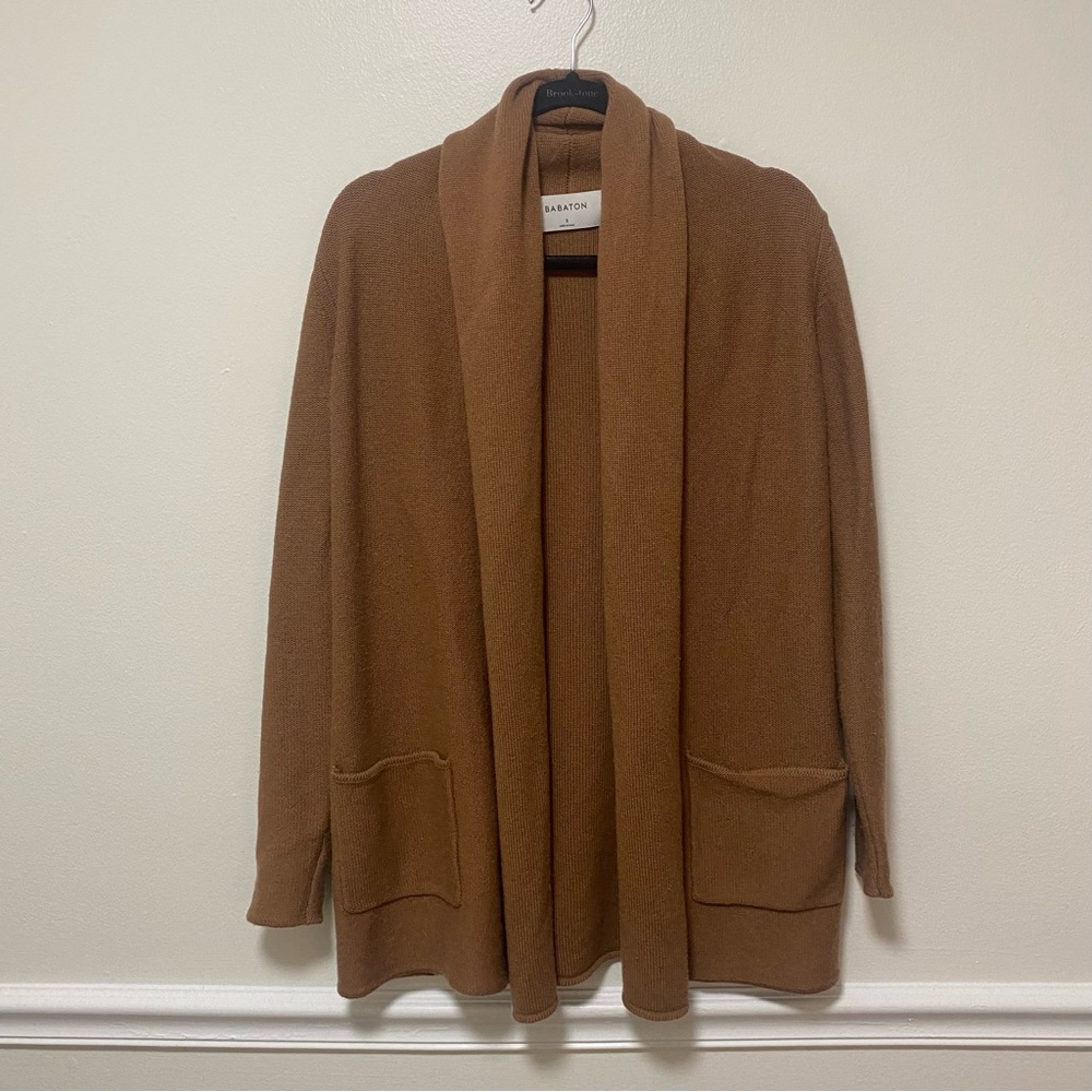 Aritzia Babaton Beekman Cashmere Wool Cardigan Size Small Camel Brown - Picture 2 of 7